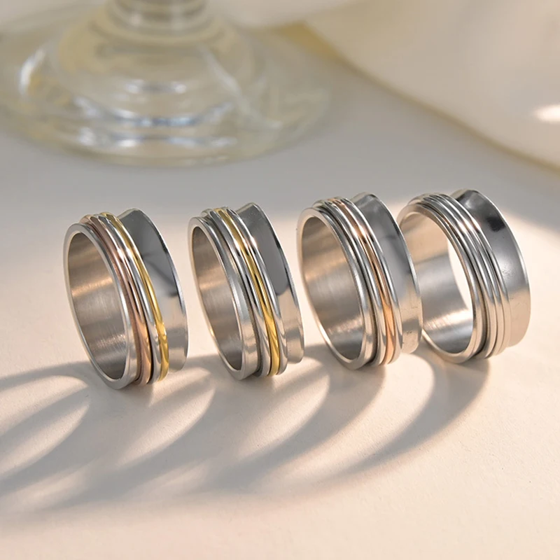 8mm Rotate Rotating Anxiety Fidget Rings Titanium Stainless Steel Spinner Finger Ring For Men Women Korea Style Fashion Jewelry