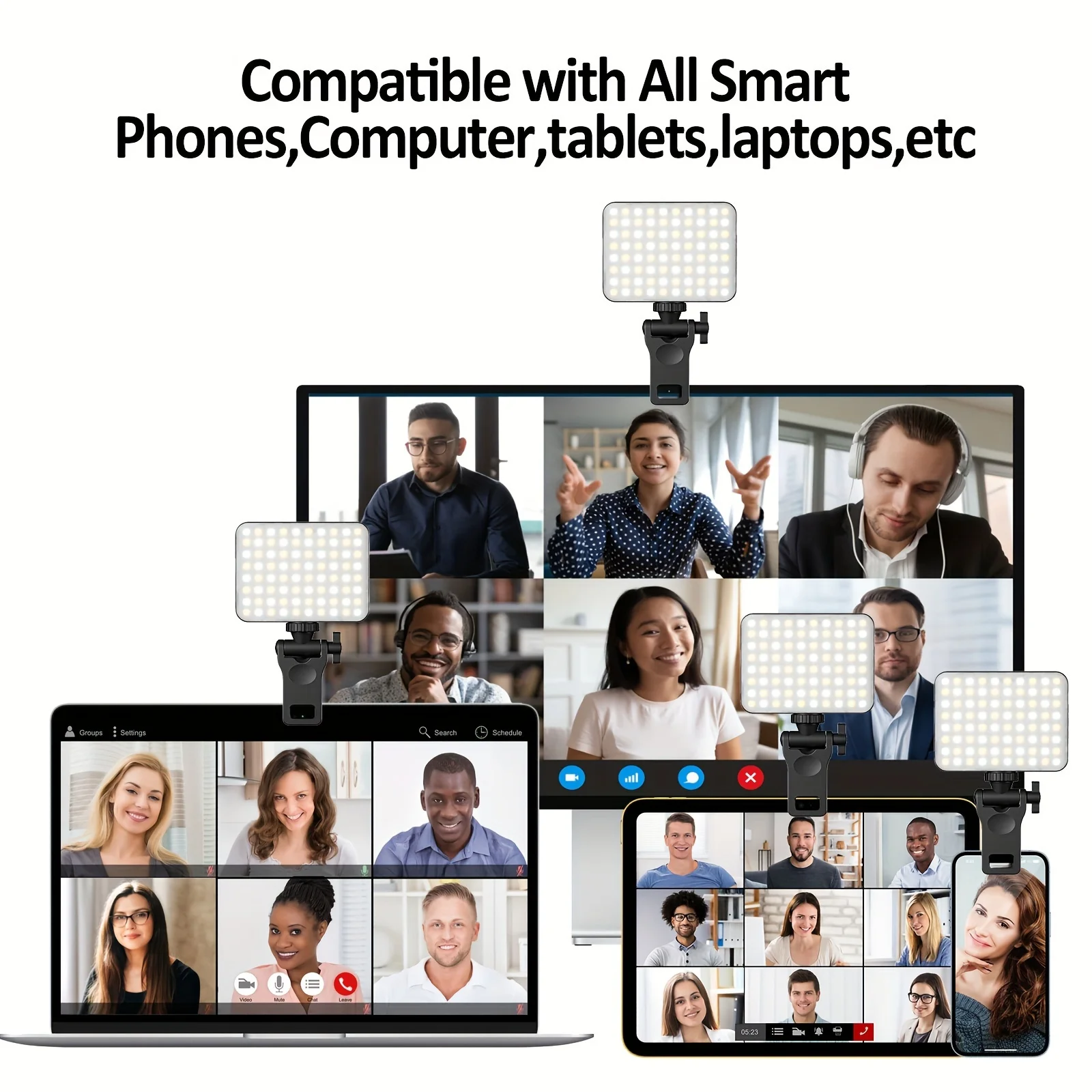 Rechargeable Selfie Light 80 LED Clip Fill Light for Video Conference Live Streaming Zoom Call Makeup Photo with Tripod Adapter