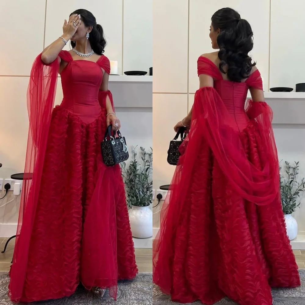 

Customized Matching Fashion Pleat Ruched Draped A-line Off-the-shoulder Long Dresses Bespoke Occasion Dresses Exquisite Classic