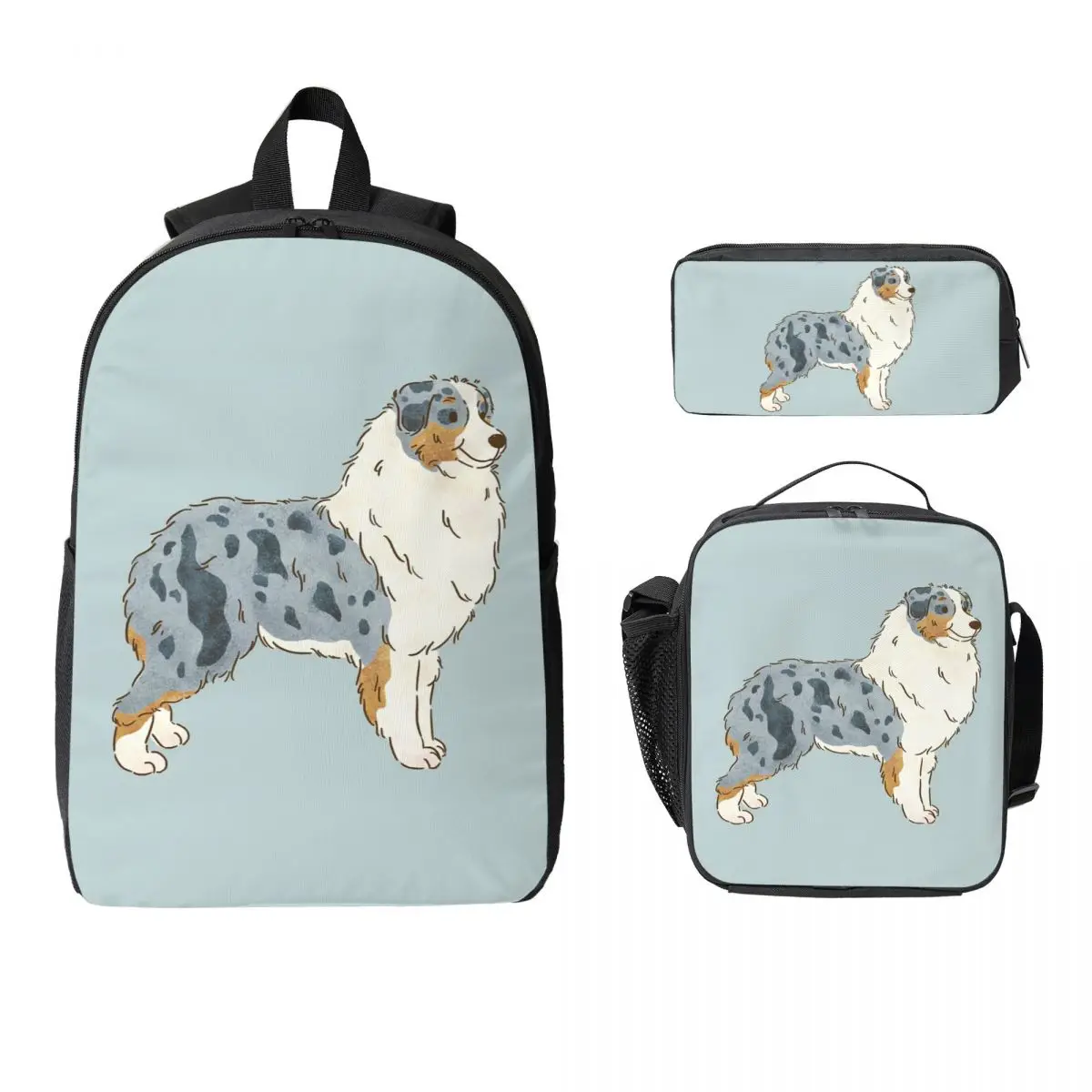 Australian Shepherd Aussie Dog Backpack Boys Girls BookBag School Bag Laptop Shoulder Bags 3ps Insulated Lunch Bag Pencil Case
