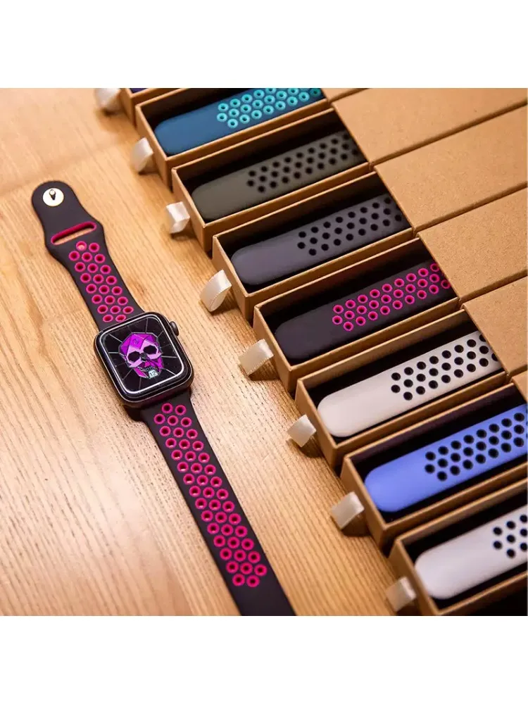 Sportarmband für Apple Watch Ultra 4 3 2 49 mm 38/40/41/42/44/45/46 mm, atmungsaktives Silikonarmband für iWatch Series 12 11 10 9 8 7 SE