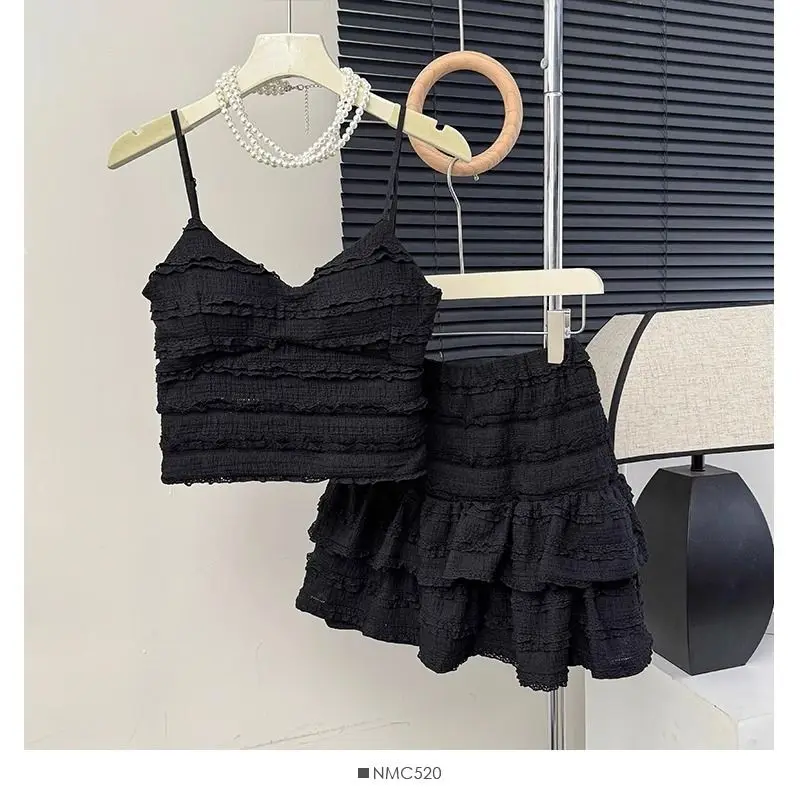 Ballet Style Fluffy Short Skirt Women's Summer Lace Suspender Vest Design, Half Skirt Pure Desire, Sweet and Spicy Two-piece Set