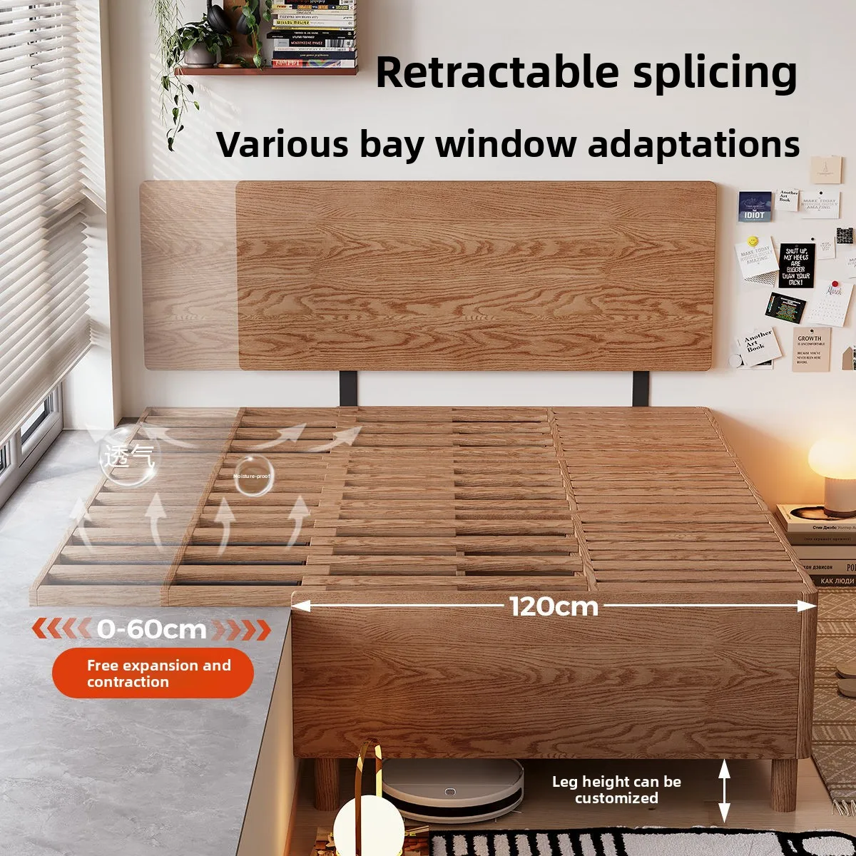 Bay window splicing bed Solid wood row skeleton Small apartment window sill renovation half bay window half bed with drawers