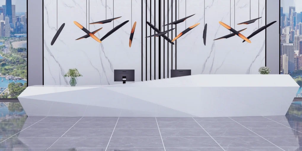 *Custom-Made Pure White MDF Modern Diamond-Shaped Reception Desk Office Hotel Lobby Gym Hospital School Mall Use Elegant Stylish