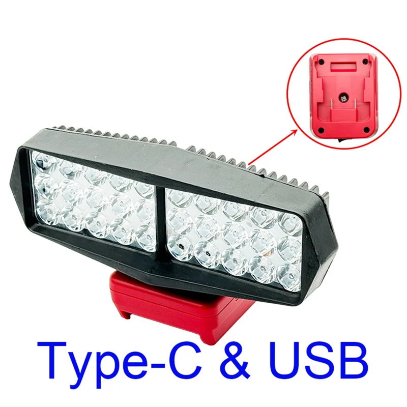 30 LED Work Lamp Light Flashlight Spotlight USB&Type-C Power Bank With Low Voltage Protection For Milwaukee Batteryabgi