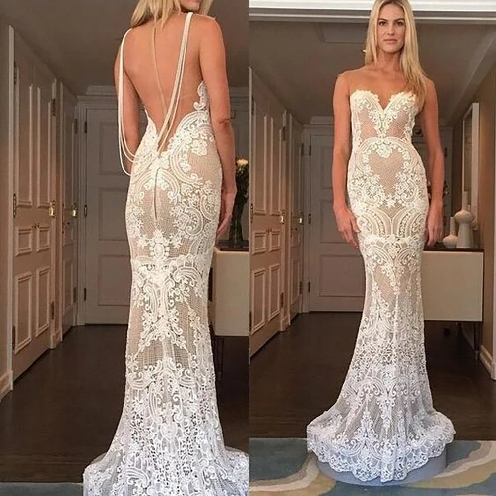 Sweetheart Mermaid Cutout Lace Wedding Gown with Pearls Tassel Customized Illusion Exquisite Luxe Modern Open Back Bridal Dress