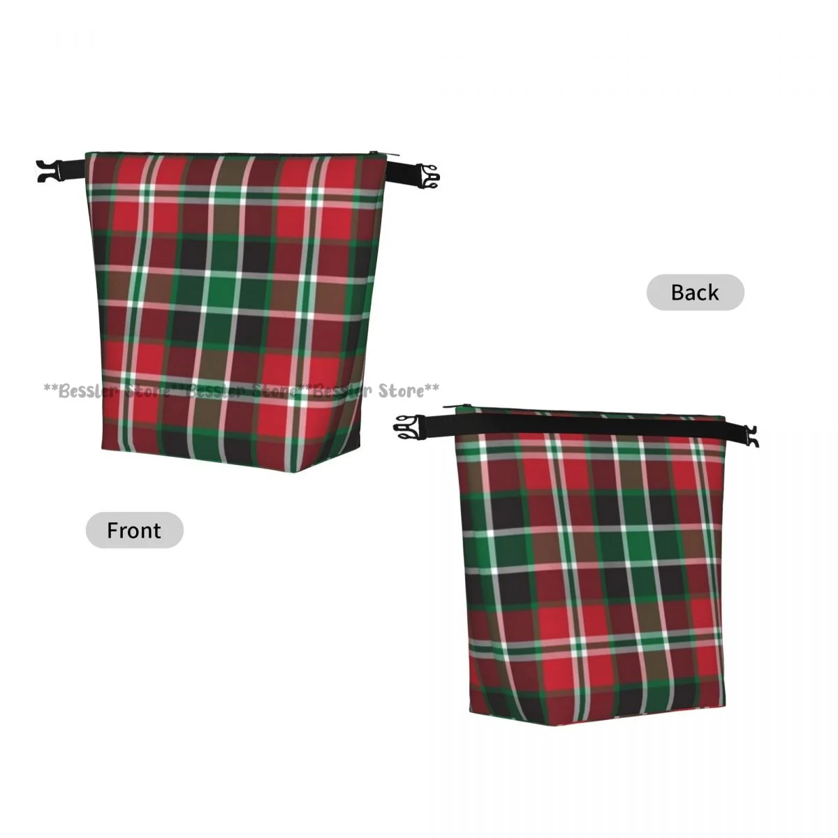Roll Top Insulated Bento Lunch BagClassic Plaid Checkered Tartan Pattern Thermal Meal Bag Lunch Container Tote