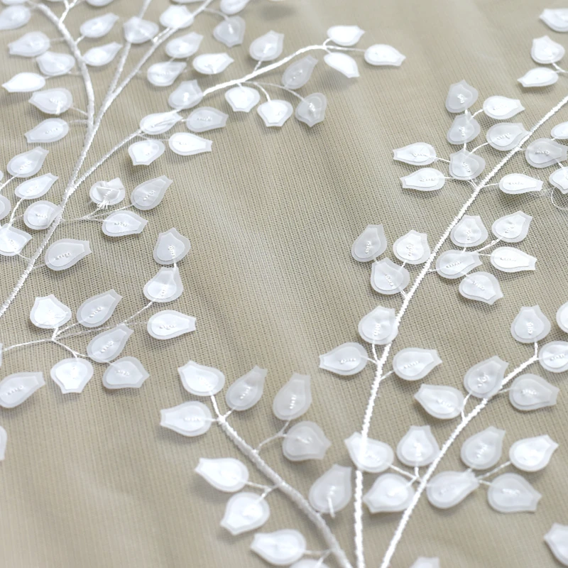 Pastoral 3D satin embroidery branches wedding dress veil DIY clothing fabric lace off white