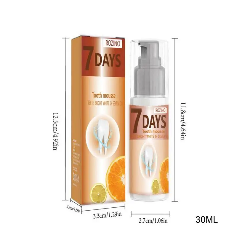 Pasta de dientes de espuma refrescante, limpiador de dientes de plantas naturales, eliminación eficiente de manchas, abrillantador de dientes naranja, cuidado bucal para eliminar, 30ml