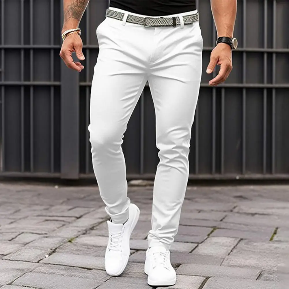 

Solid Color Trousers Slim Fit Men's Business Office Trousers with Slant Pockets Zipper Fly Solid Color Suit for Workwear for A