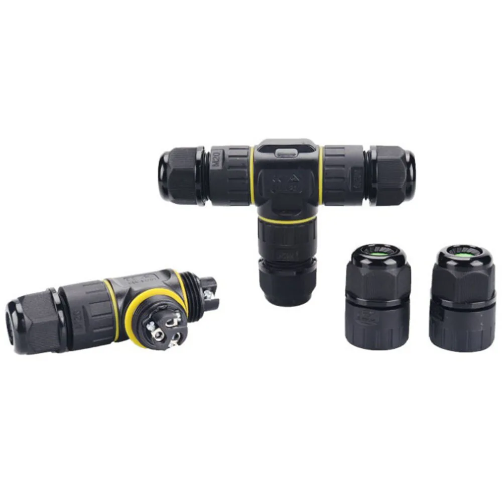 IP68 Electric Wire Waterproof Connector T-shaped M20T Cable 0.5/0.75/1/1.5/2.5mm2 Outdoor Rainproof LED Wiring 2/3/4Pin Terminal