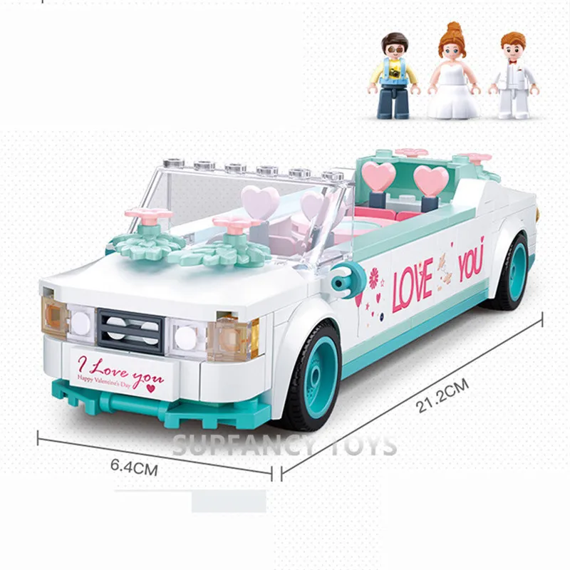 204PCS Sluban Friends Romantic Wedding Car Building Blocks Sets Friends Creative Bricks Educational Toys for Girls