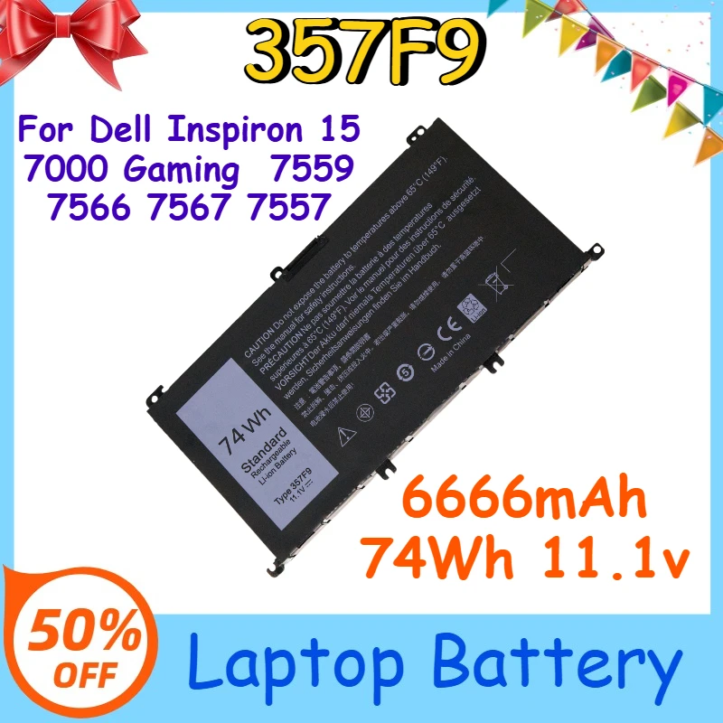 

357F9 6666mAh 74Wh 11.1v Laptop Battery for Dell Inspiron 15 7000 Gaming 7559 7566 7567 7557 Hot Sale