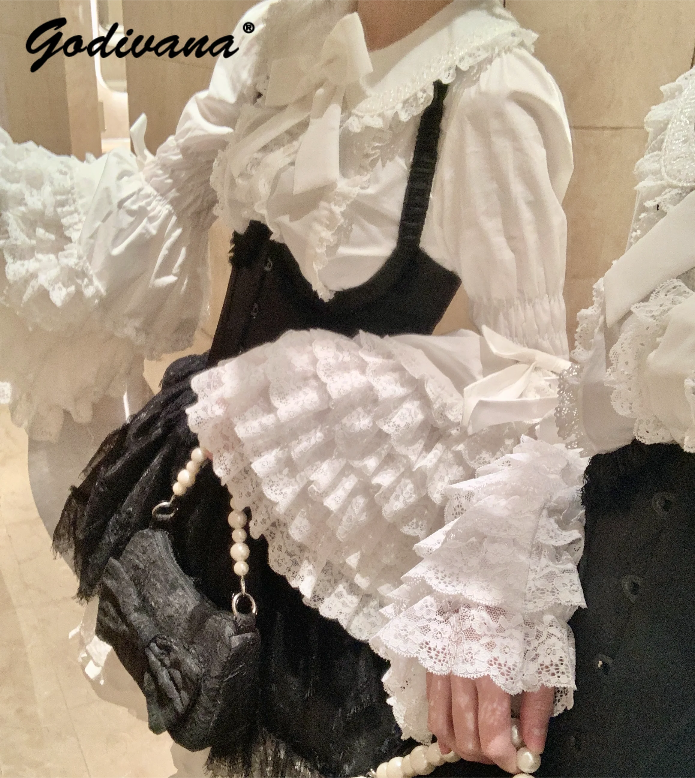 

2025 New Spring New Lolita Lace Ji Sleeve White Shirt Inner Wear Female Girls Sweet Doll Collar Cute Blusas Women Tops