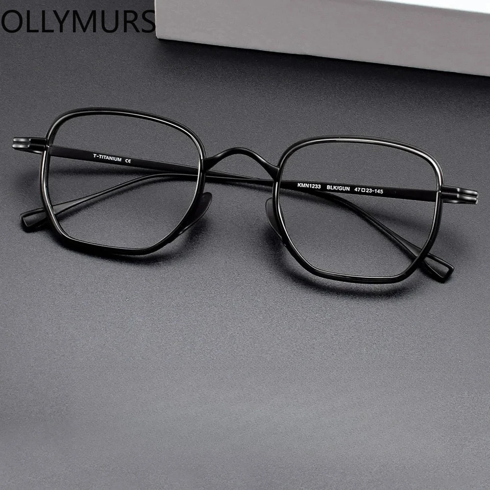 

OLLYMURS Japanese Titanium Polygonal Eyeglass Frame Men Optical Spectacle Frame Retro Wide Rim Design Eyewear KMN1233