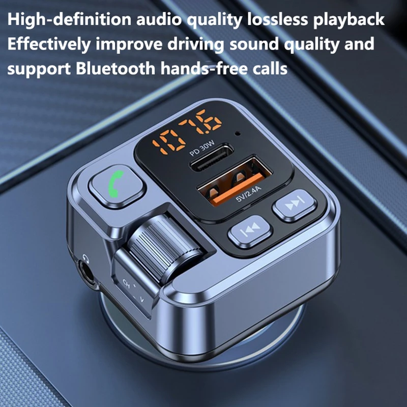 Bluetooth FM Transmitter Car Charger 20W PD USB-C Fast Charger Car Radio with Mic For Wireless Hands Free Call MP3 Player