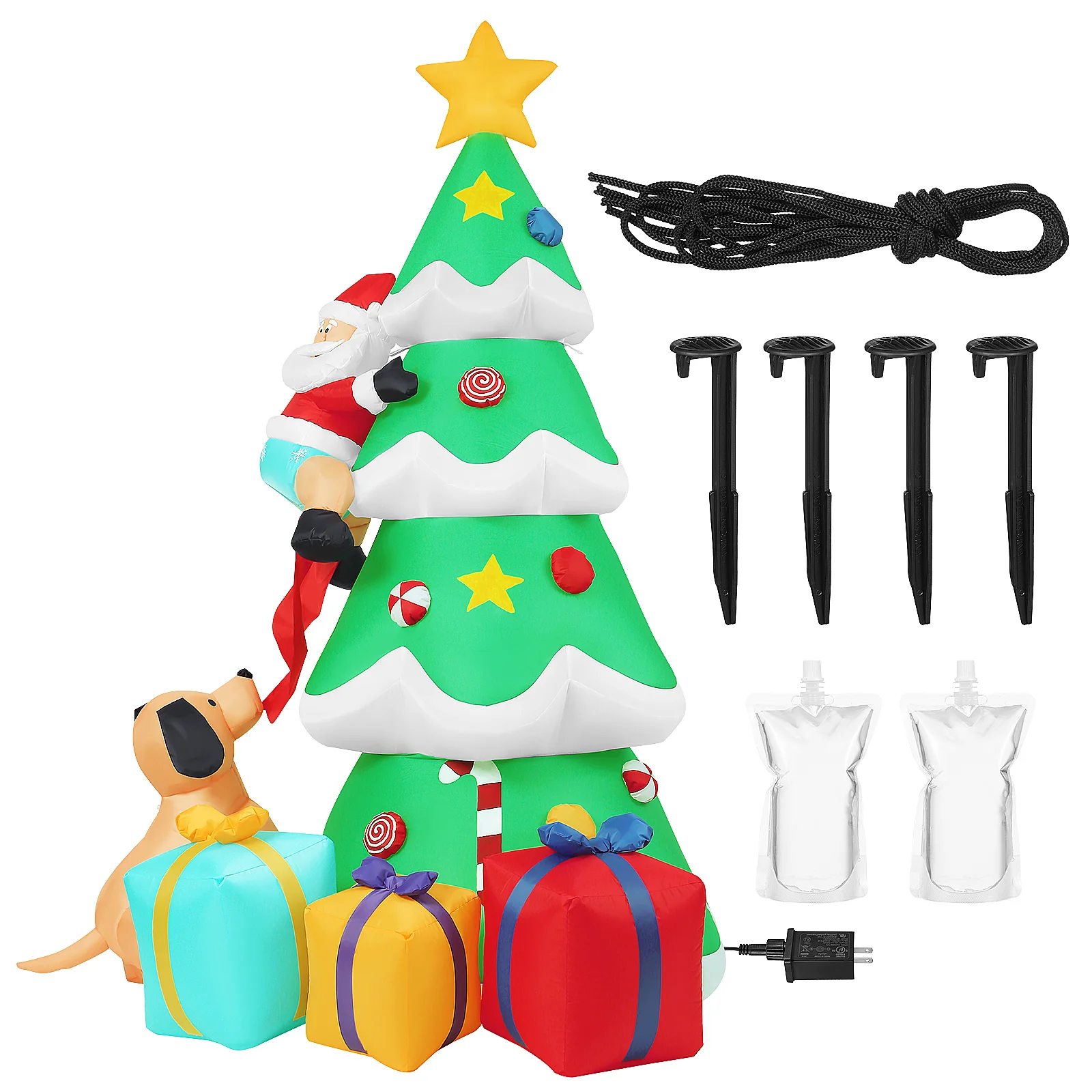 

Adorable Santa Claus Dog Gift Box Inflatable Tree Garden Decorations Inflatable Christmas Decorations Tree Props for Yard