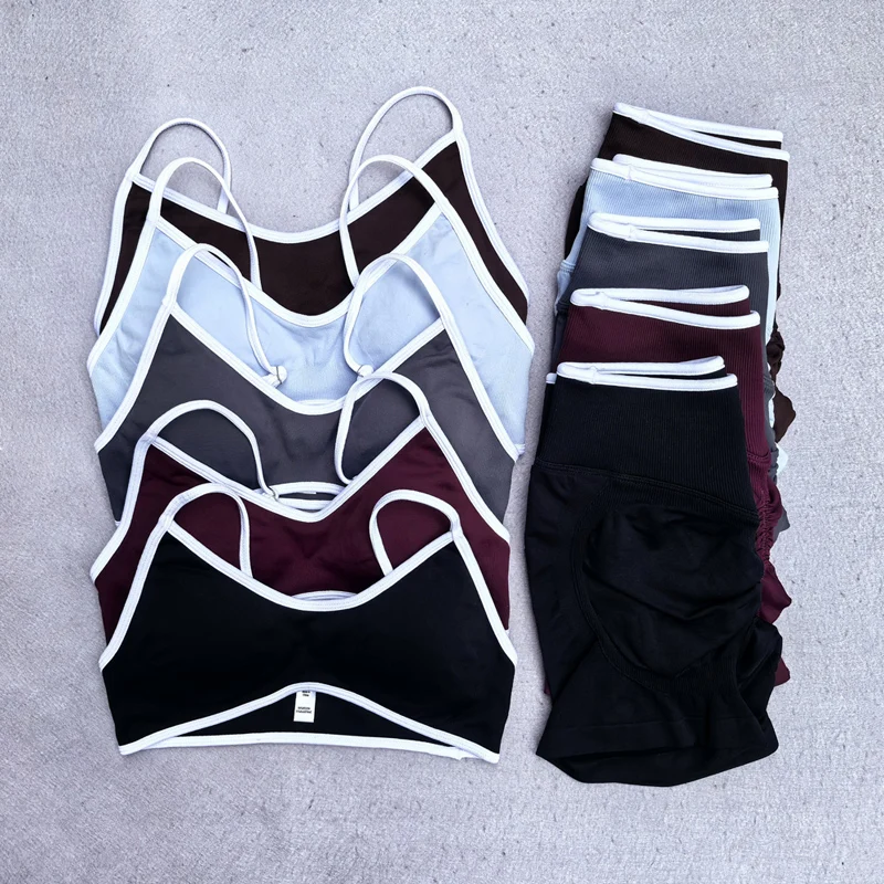 2 Pieces Sports Suits Women Workout Clothes Shorts Sets Gym Strappy Sports Bra Scrunch Shorts Yoga Clothing Gym Set
