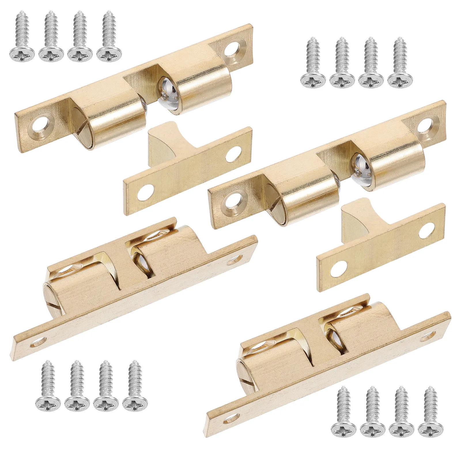 4Pcs Cabinet Ball Catch Double Ball Brass Door Latch Spring Loaded Roller Catch for Closet Wardrobe Pantry Furniture Door