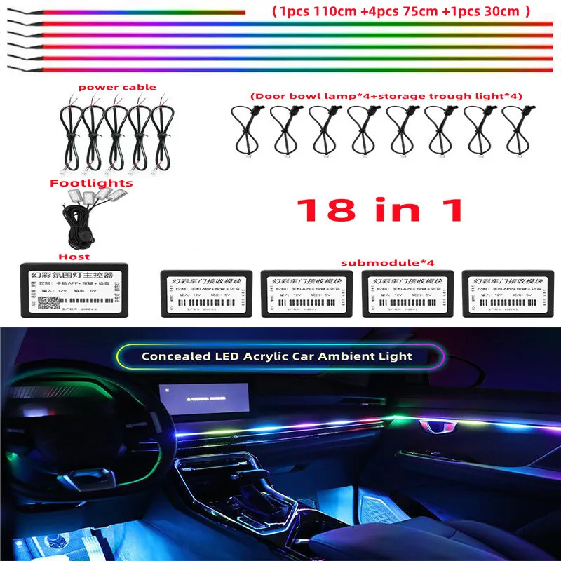 

18 in 1 14 in 1 64 Color RGB Symphony Car Atmosphere Interior LED Acrylic Guide Fiber Optic Universal Decoration Ambient Lights