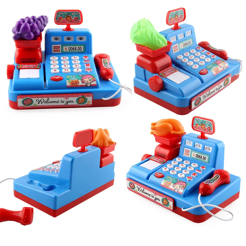 Simulation Supermarket Cash Register Game Toy Electronic Pretend Play House Toys Lighting And Sound Vending Counter Shopping Car