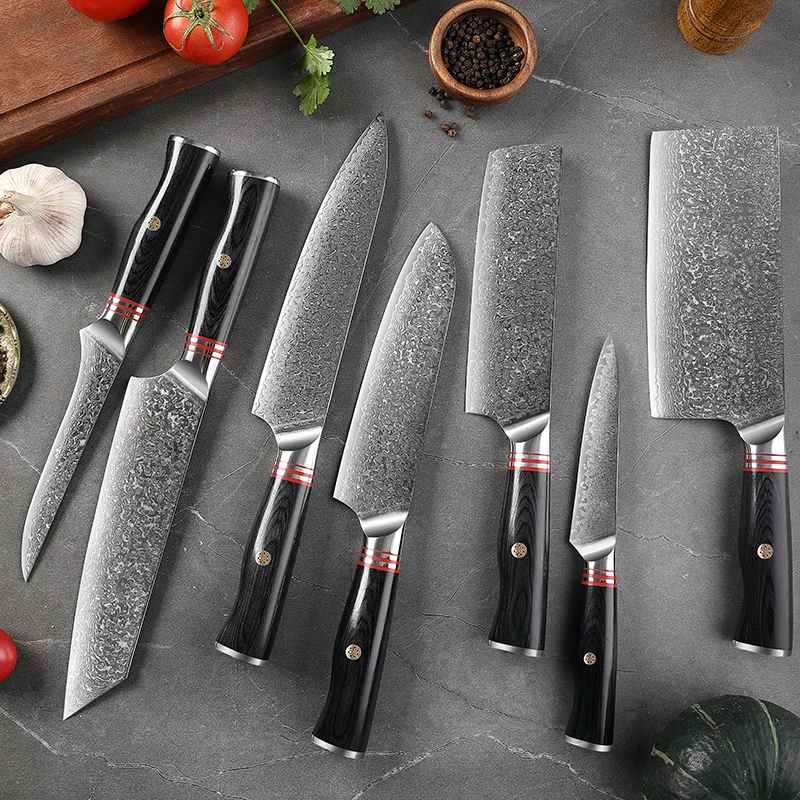 

TJ POP Damascus Steel 1-7 Pcs Kitchen Knives Set Sharp Japanese VG10 Santoku Utility Nakiri Boning Kiritsuke Cleaver Chef Knife