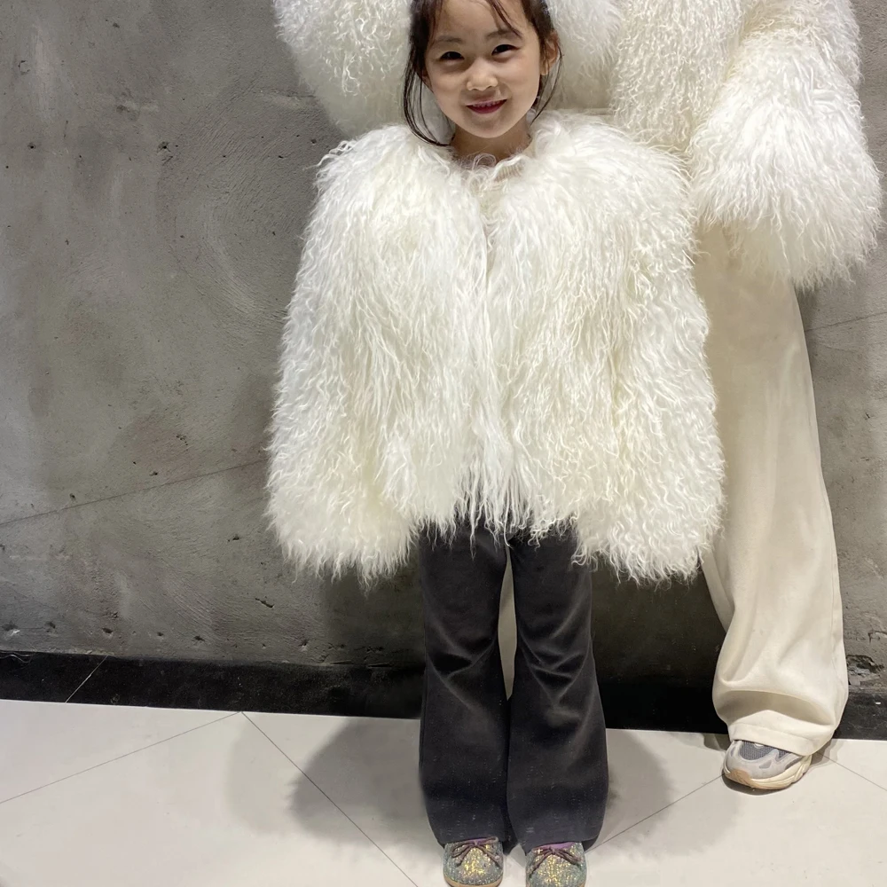 YOLOAgain Kids Real Mongolia Sheep Fur Jacket 2024 Winter Warm Children's jacket