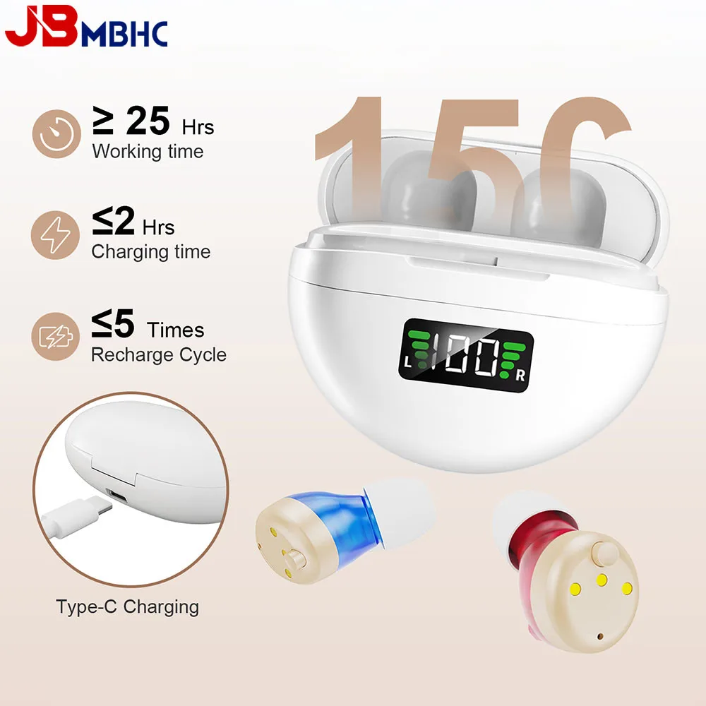 高齢者向け補聴器＆大人用充電式ノイズリダクション＆クリアサウンドイヤホン　コンパクトな耳掛け式デザインで快適な装着感