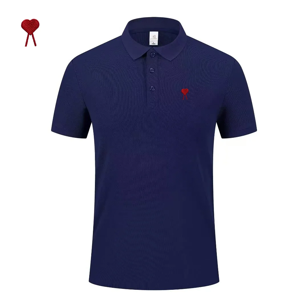Fashion brand men's short sleeved heart-shaped embroidered p