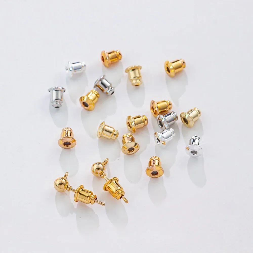 Real Gold Silver Color Plated Retaining Bullet Earplug Stud Earring Back Accessories DIY Jewelry Making Production 20pcs