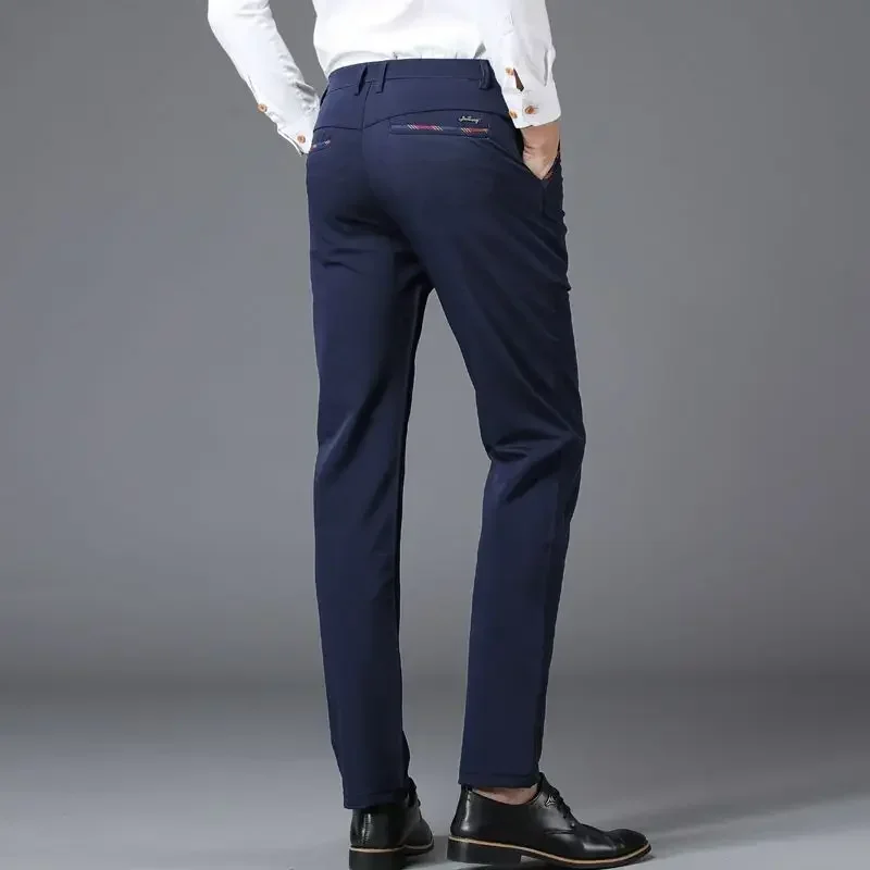 High Elastic Skinny Suit Pants for Men Business Office Trousers Korean Style Black Blue Casual Pants Men\'s Slim Fit Dress Pants