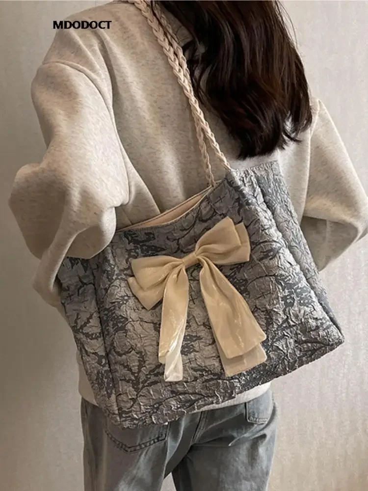 Women Shoulder Bags Summer Versatile Casual Canvas New Fashionable Bow Shoulder Bag 2023 Large Capacity Work Ladies Handbag