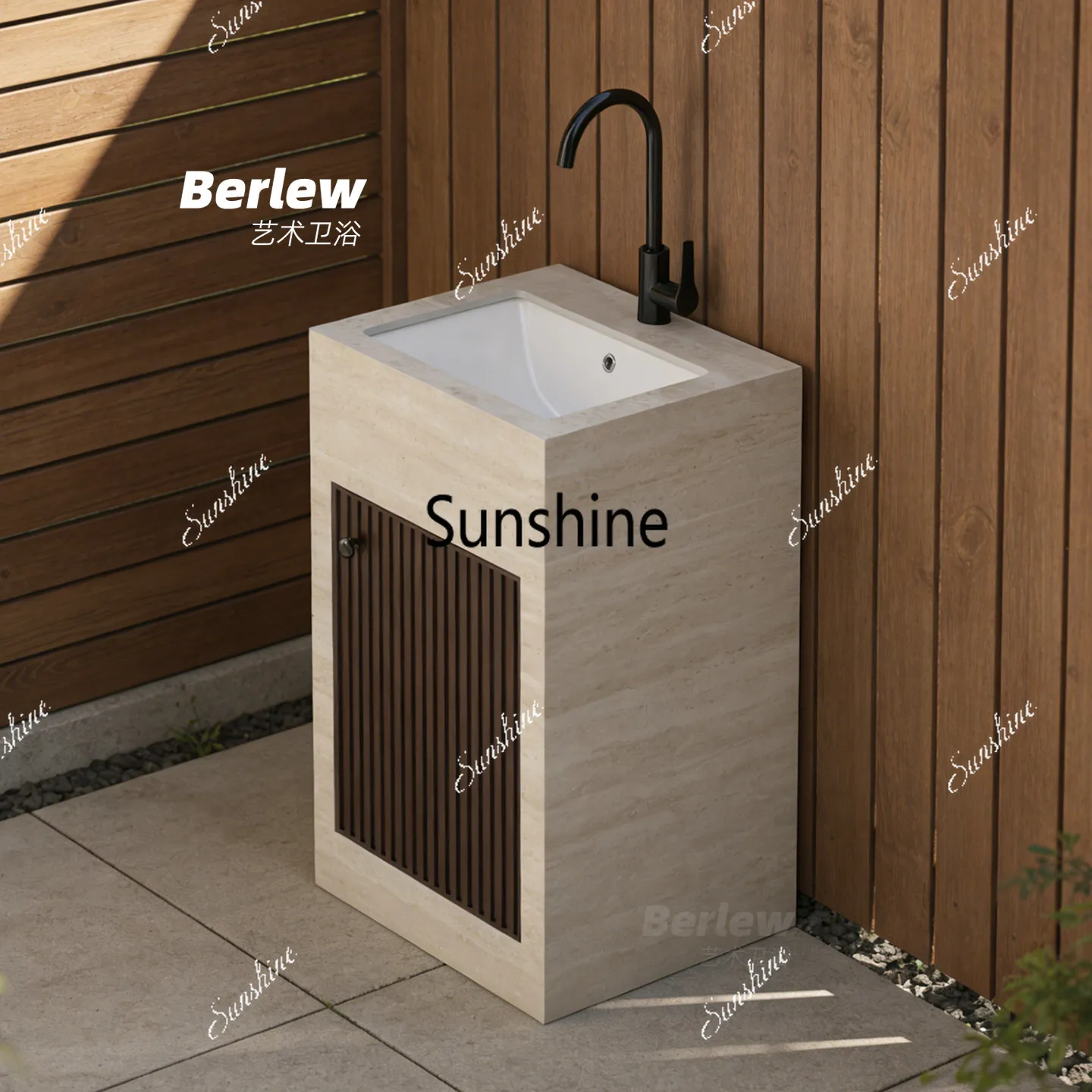 Outdoor balcony rock slab wash basin column integrated floor