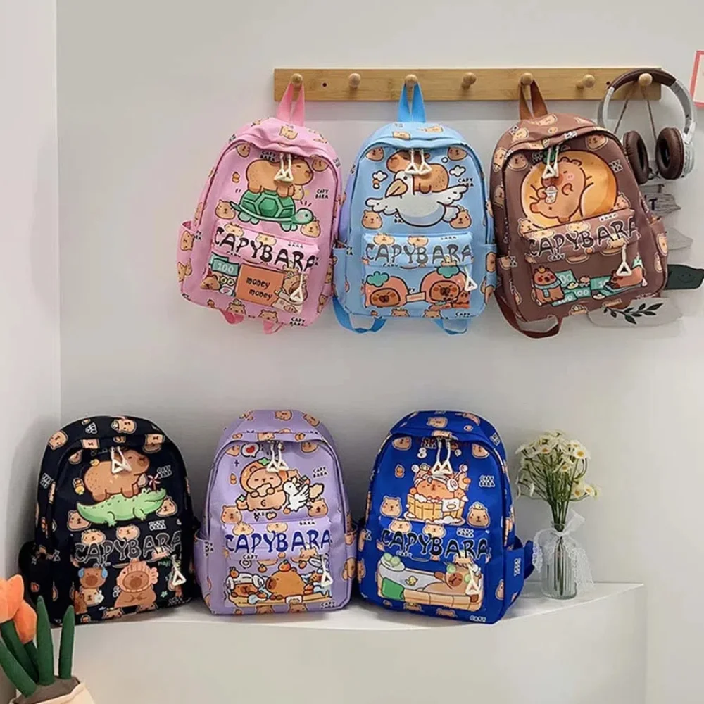 

Cute Thickened Capybara Backpack Wide Straps Lightweight Cartoon Animal Daypack Nylon Foldable Large Capacity School Bag Gifts