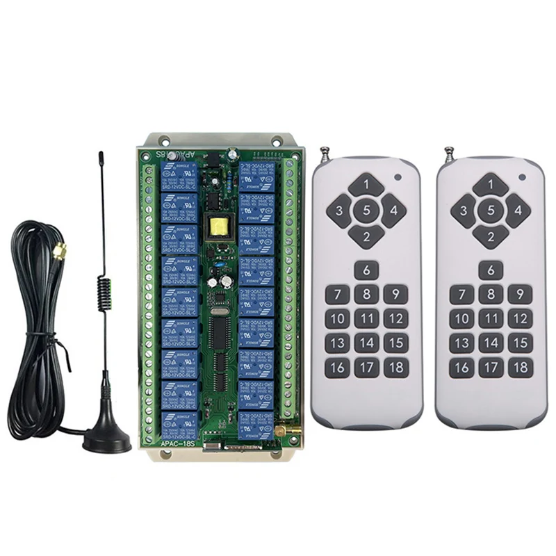 433MHz AC 220V 18CH RF Wireless Remote Control Switch Radio Receiver With 1000M Long Distance Remote controller Suckers antenna