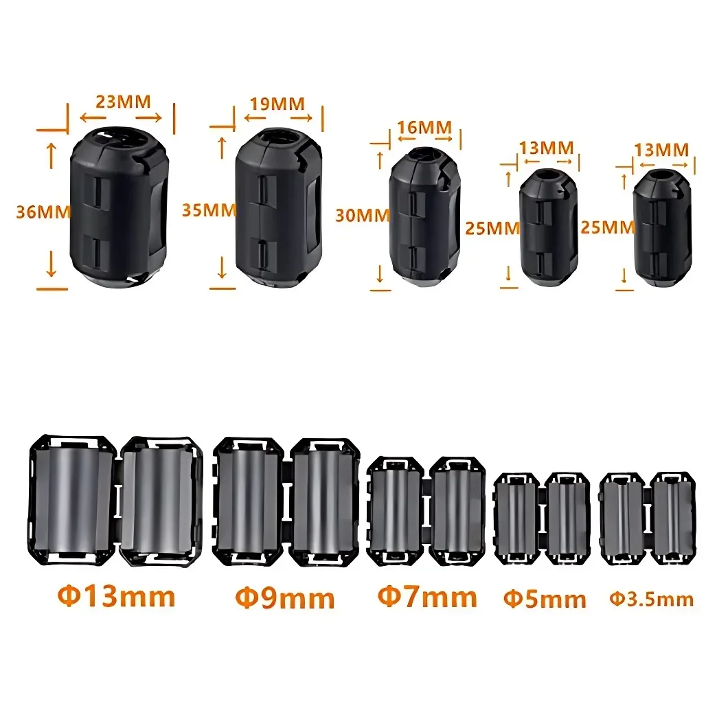 10/20/100/500PCS Snap Magnetic Ring Ferrite Filter For Cable Shield Removable EMC ID3.5/5/7/9/11/13/15MM Degaussing Filter