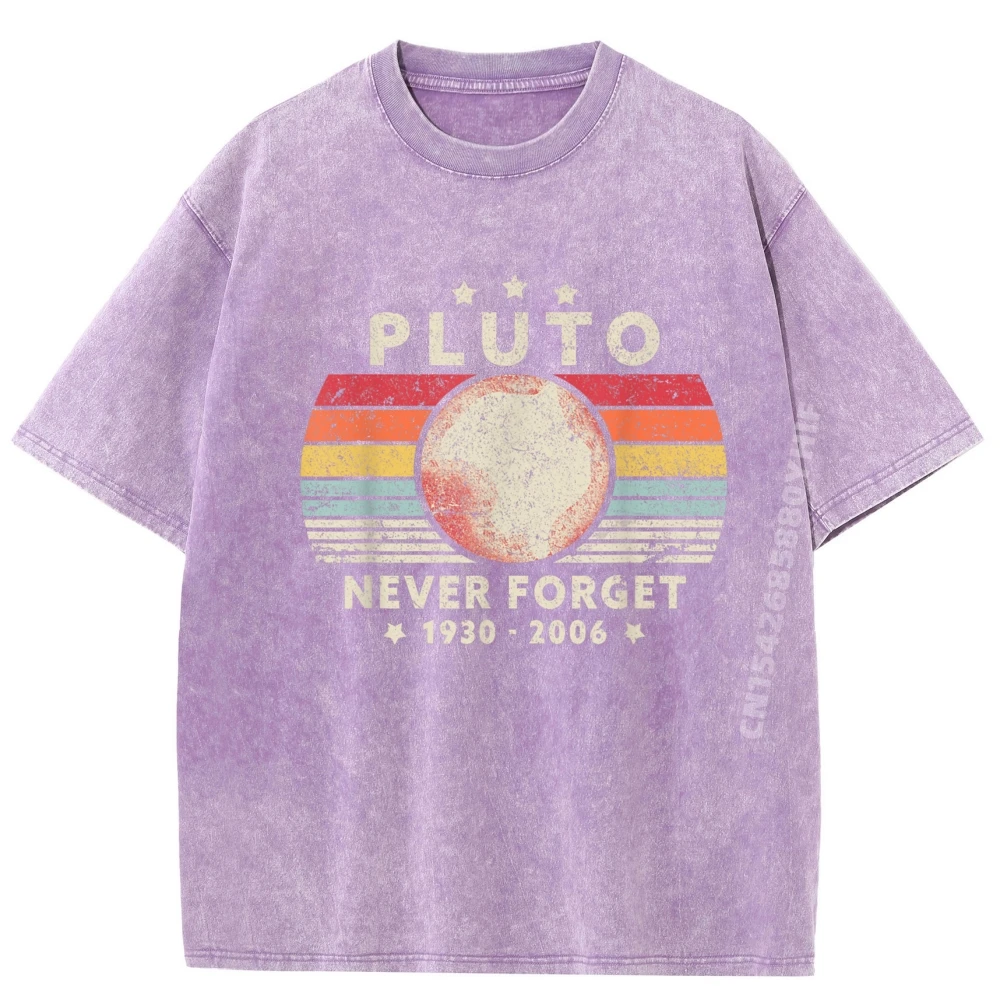 Never Forget Pluto Shirt. Retro Style Funny Space Science Mens Clothing Short Sleeve Retro Washed T-Shirt Man