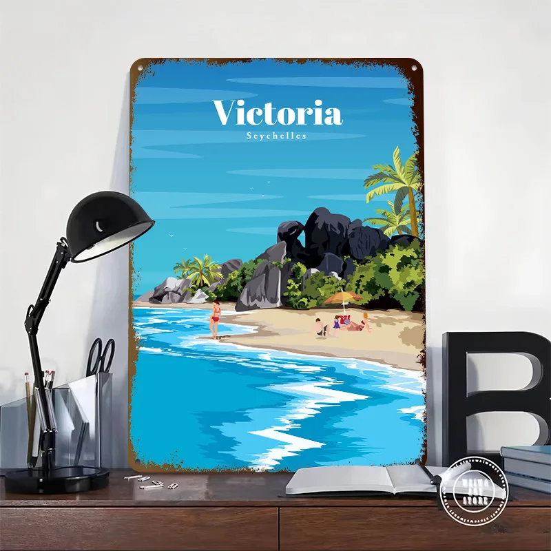 Travel to Seychelles Metal Poster Perfect Gift for Fans Lovers Personalized Wall Art Metal Sign for Vintage Decor Room Wand Deko