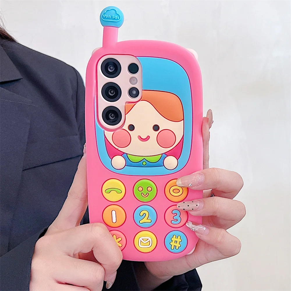 

S26 Ultra Kawaii Playful 3D Doll Nostalgic Toy Phone Case for SamSung Galaxy S25 S24 S23 A57 A56 Soft Silicone Protective Cover