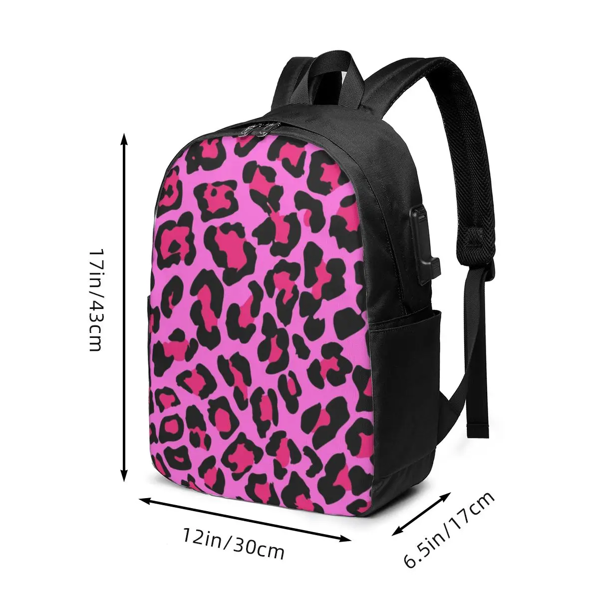 Hot Pink Leopard Print Backpack Travel Notebook Bag Computer College Student School Bag Laptop Shoulder Bags for Men Women view 6