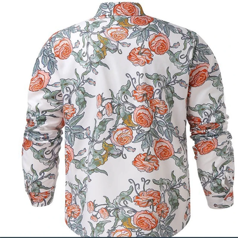 

Hawaii Shirts Flower Print Mens Long Sleeve Camisa Holiday Party Tops Oversized T-Shirt For Men Leopard Harajuku Camisa Lapel
