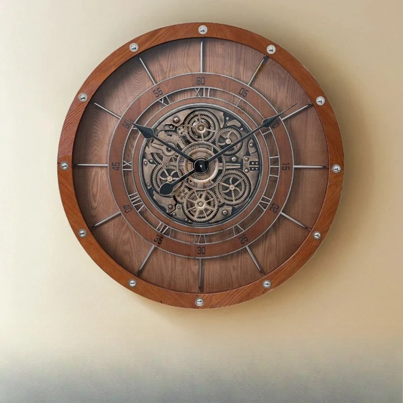 Round Solid Wood Wall Clocks Gears Demand Vintage Living Wall Clocks Providing Upscale Home Decor Orologi Da Parete ZY40BGZ