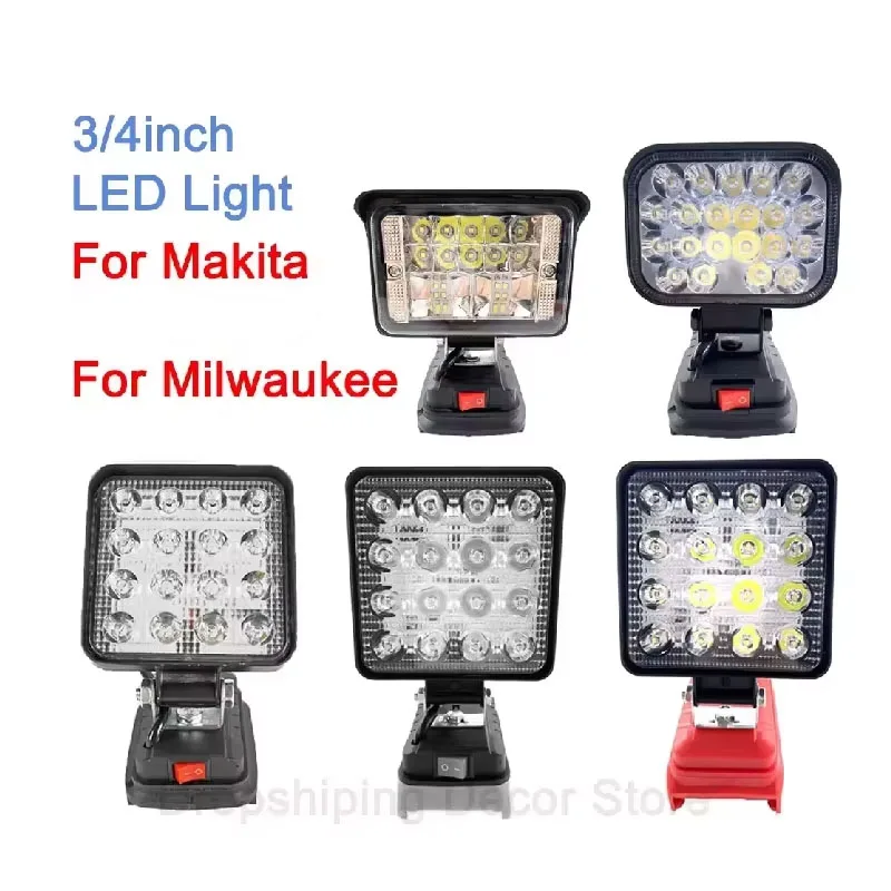 

18V LED Lamp Work Light For DeWalt For Makita For Milwaukee Outdoor Lighting Work Lamp Camping Emergency Flood Lights Flashlight
