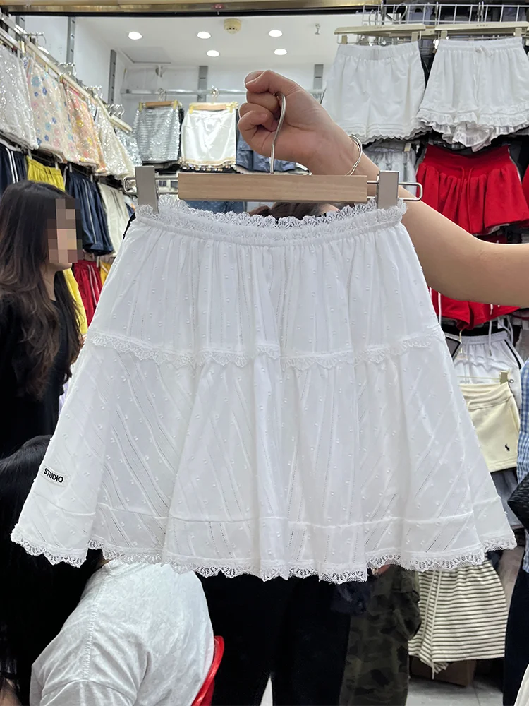 

White A-Line High Waist Lace ort Skirt Women's Summer New Sle Commute Sle Padded Inner Design Pure Color Skirt