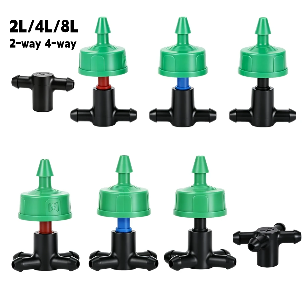 2L 4L 8L Anti-Drip Pressure Compensating Dripper 2-way 4-way Leak-Proof Flow Stabilizer Garden Greenhouse Micro Irrigation 20Pcs