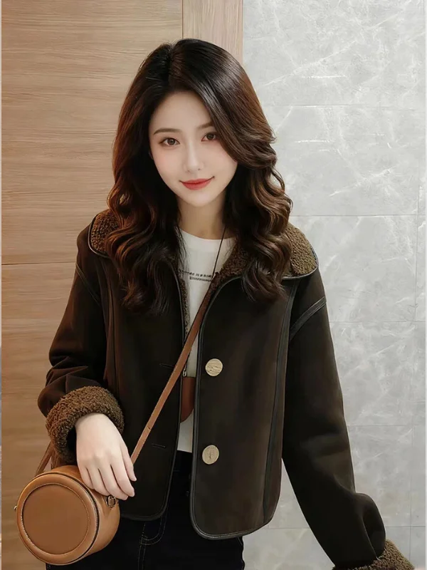 เสื้อโค้ทขนเฟอร์เทียมสไตล์วินเทจสำหรับผู้หญิง รุ่นใหม่ ปี 2026 ทรงเข้ารูป ลายสก็อต บุซับในอุ่นสบาย เหมาะสำหรับฤดูใบไม้ร่วงและฤดูหนาว