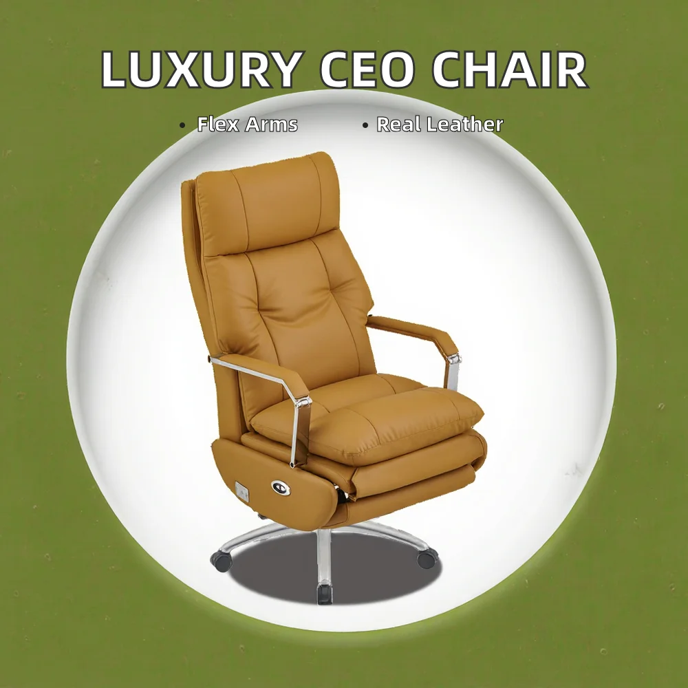 Luxury Modern Design CEO Office Chair Recliner with Foot Rest Genuine Leather Material