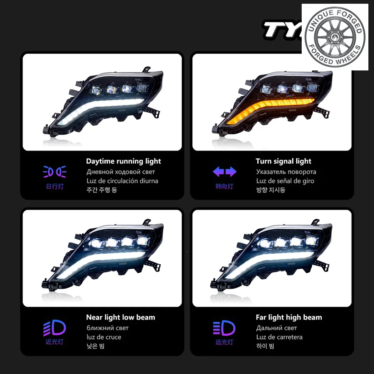 

Фары BC для Toyota Prado 2014-2016: Модернизированные светодиодные фары с динамическими ДХО и поворотниками, автоаксессуары