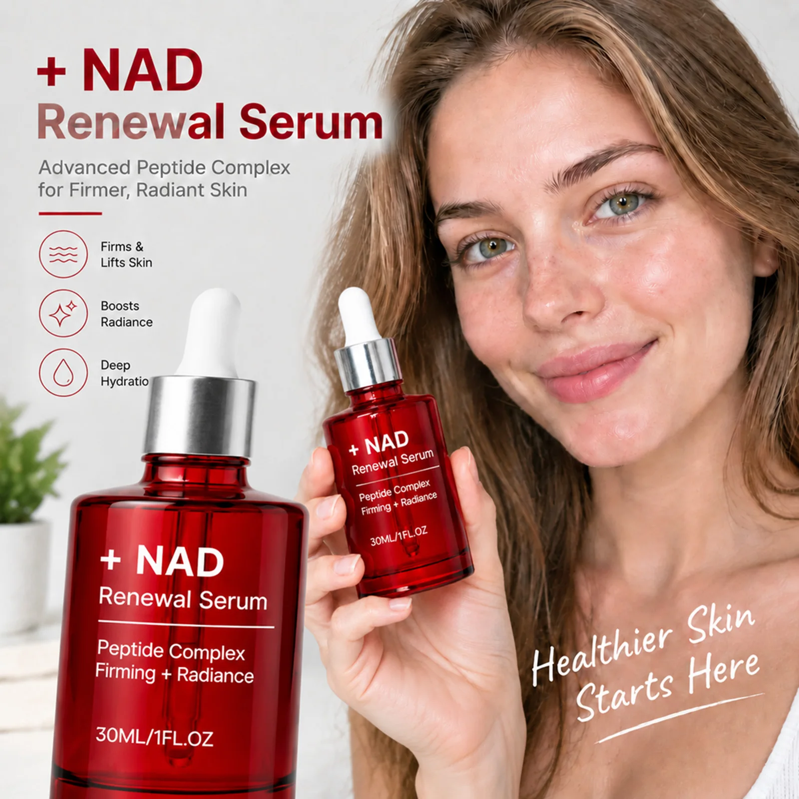 NAD+ Renewal Serum Peptide Complex Firming Brightening Facial Essence Hydrating For Radiance Boosting Skincare