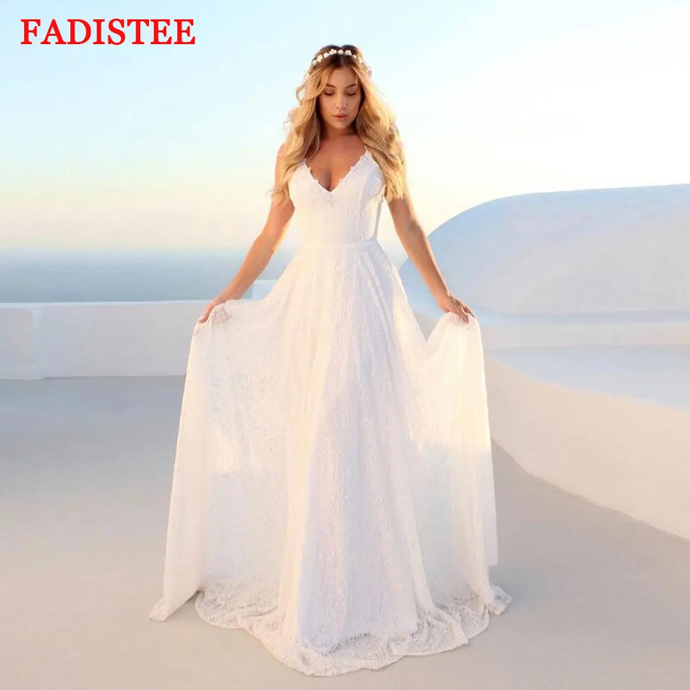 Customized Lace Wedding Dresses Spaghetti Straps V-neck Wedding Gowns Sweep Train Spring Bridal Dresses Mariage Vestido De Novia